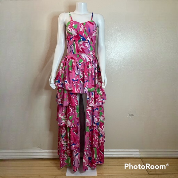 muy muy Dresses & Skirts - Bohemian pink multi ruffle high low maxi dress